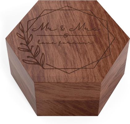 Massief hout Custom 2 Slots Gift Packaging Met Logo Houten Ring Box voor Verlovingsring