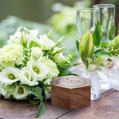 Massief hout Custom 2 Slots Gift Packaging Met Logo Houten Ring Box voor Verlovingsring