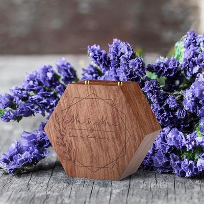 Massief hout Custom 2 Slots Gift Packaging Met Logo Houten Ring Box voor Verlovingsring