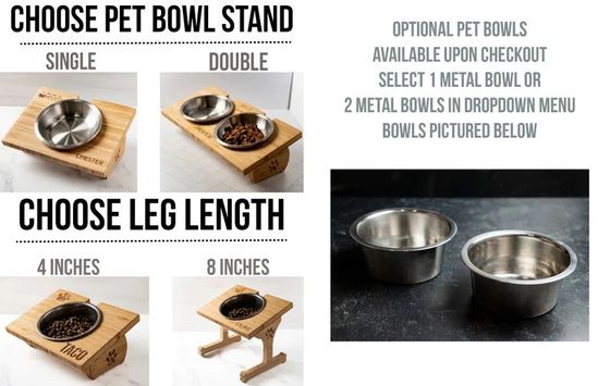 15 graden kanteling pet bowl stand op maat hout printen laser graveren twee verwijderbare kommen