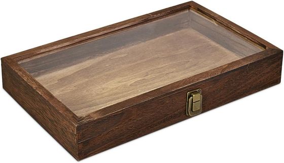 Rechthoekige houten juwelenbak met LED voor aangepaste natuurlijke houten juwelen houder dozen