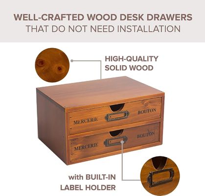 Organiseer uw kantoorbenodigdheden stijlvol met een rustieke houten opslagdoos en 4 laden