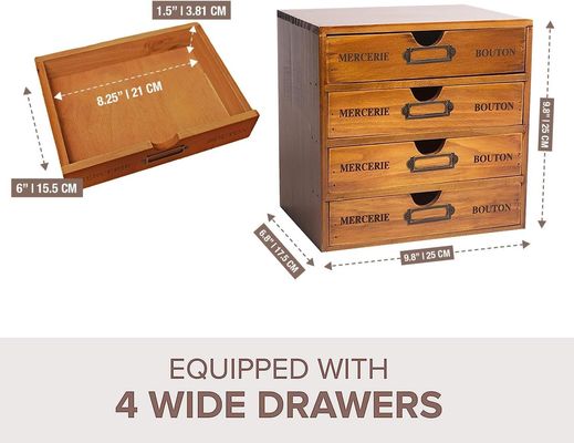 Organiseer uw kantoorbenodigdheden stijlvol met een rustieke houten opslagdoos en 4 laden