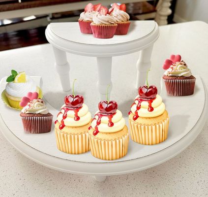 Half Moon Dessert Display Stand 2 verdiepingen houten display risers voor display collecties