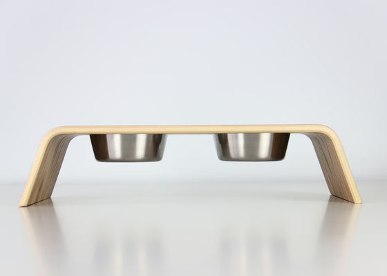 202407 Huisdierencadeau Gepersonaliseerd Houten Voedselstand met Twee Stainless Steel Schalen