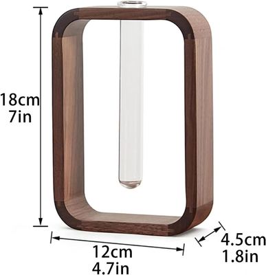 Tuinplant Decoratie Doorzichtige glazen vaas Plantenhouder Kleine grootte Walnoot Rechthoekig Houten raam Bloemenstand Tafel