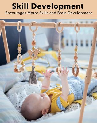 2407 Frame Activity Gym Hanging Bar Baby Toys Houten Baby Gym met 4 speelgoed in uw kleur