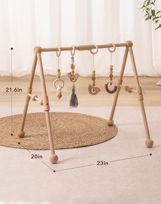 2407 Frame Activity Gym Hanging Bar Baby Toys Houten Baby Gym met 4 speelgoed in uw kleur