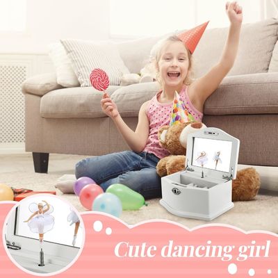 Middelgrote witte houten ballerina juwelendoos met spiegel voor gepersonaliseerde organisatie