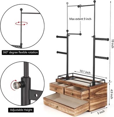 Plain houten doos Custom 6 Tier Juweliersboom Stand met 2 laag Juweliersladen opslag