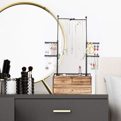 Plain houten doos Custom 6 Tier Juweliersboom Stand met 2 laag Juweliersladen opslag