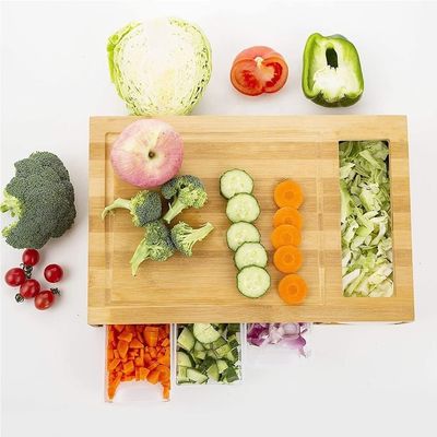 Rectangular bamboe snijplank met 4 container tray Keuken Houten hakplank