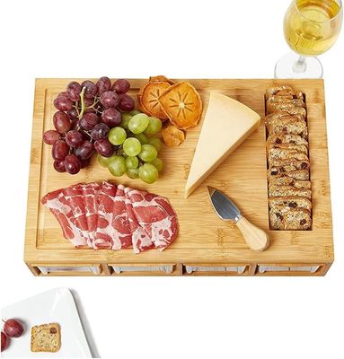 Rectangular bamboe snijplank met 4 container tray Keuken Houten hakplank