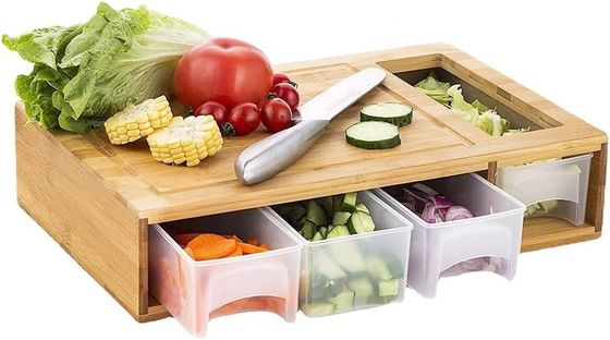 Rectangular bamboe snijplank met 4 container tray Keuken Houten hakplank