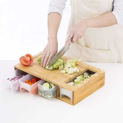 Rectangular bamboe snijplank met 4 container tray Keuken Houten hakplank