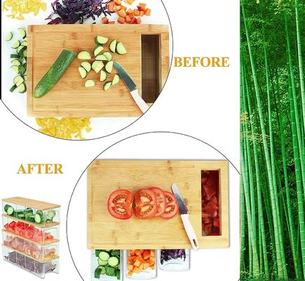Rectangular bamboe snijplank met 4 container tray Keuken Houten hakplank