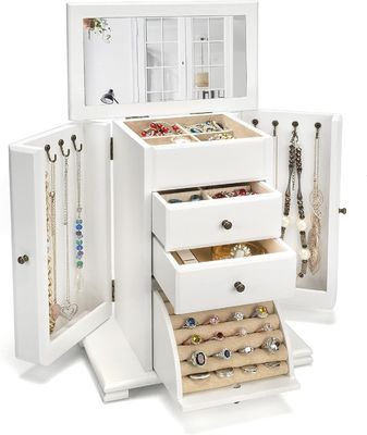 Custom logo rustieke witte sieraden verpakking 4 lagen houten sieraden dozen