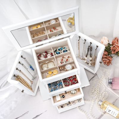 Custom logo rustieke witte sieraden verpakking 4 lagen houten sieraden dozen
