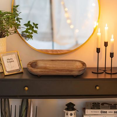 Gepersonaliseerd logo Acceptabele ronde schaal set voor boerderij rustieke bruine decoratieve schalen