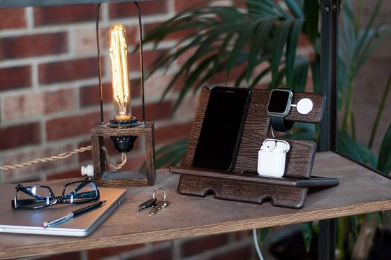 Laser gegraveerde houten lui houder aangepaste mobiele telefoon stand met Phonestand en pen slot