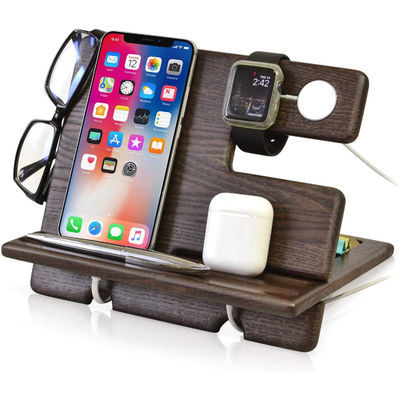 Multifunktioneel houten desktop-telefoonhouder met gepersonaliseerd logo