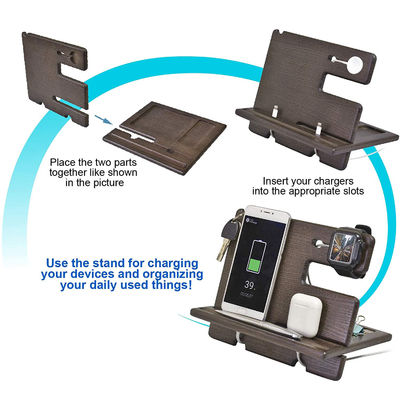Multifunktioneel houten desktop-telefoonhouder met gepersonaliseerd logo