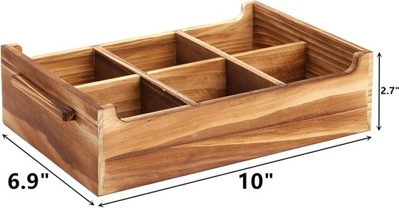 6 Compartiment TIMBER Houten theezakkist voor cadeaubon en suikerpakket organisator