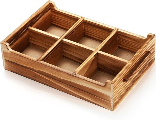 6 Compartiment TIMBER Houten theezakkist voor cadeaubon en suikerpakket organisator