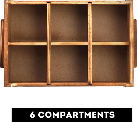 6 Compartiment TIMBER Houten theezakkist voor cadeaubon en suikerpakket organisator