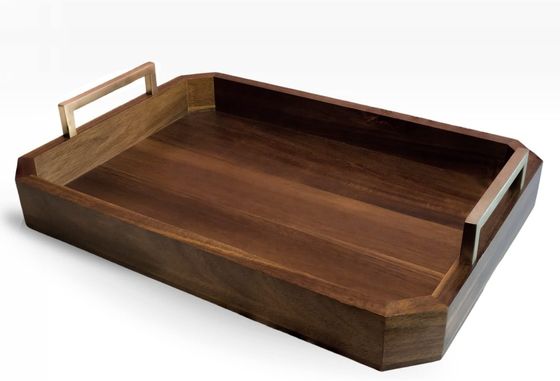 Keuken Restaurant Houten servietbak met met goud gepolijste metalen handgrepen Walnoot