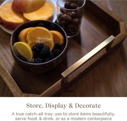 Keuken Restaurant Houten servietbak met met goud gepolijste metalen handgrepen Walnoot