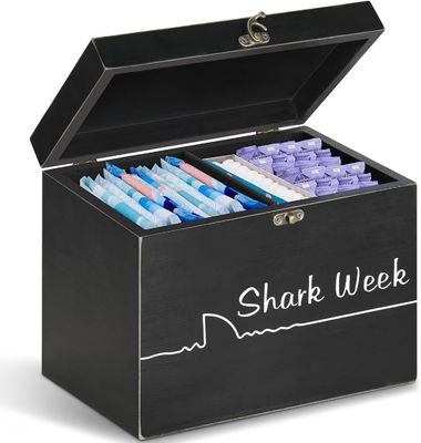 Shark Week Tampon opslagdoos met dienblad Hout gesneden vrouwelijke product organisator