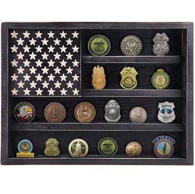 Gouvernementele militaire uitdaging Muntrek Display met houten Amerikaanse vlag muur decor