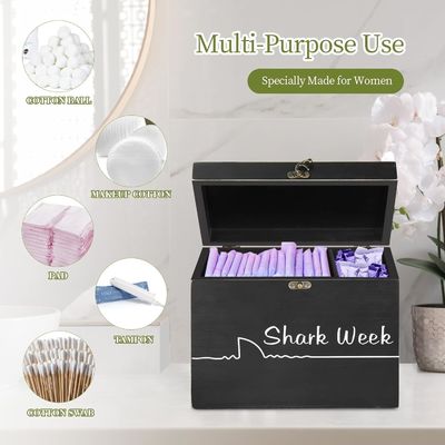 Shark Week Tampon opslagdoos met dienblad Hout gesneden vrouwelijke product organisator