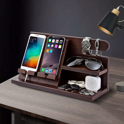 Gepersonaliseerd logo Houten telefoonstand organisator voor mannen Portemonnee horloge Docking Station