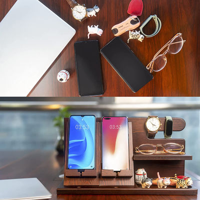 Gepersonaliseerd logo Houten telefoonstand organisator voor mannen Portemonnee horloge Docking Station