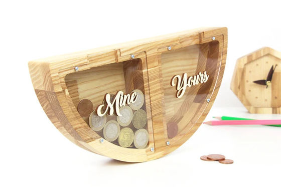 Gepersonaliseerde houten varkensbank MINE YOURS Design Bespaar geld op een leuke en creatieve manier