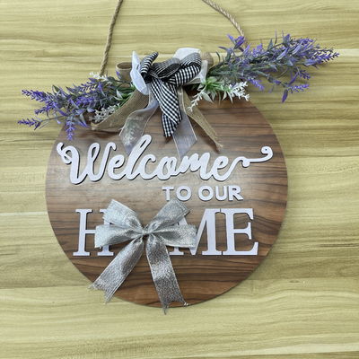Houten voordeur welkom wandbord plaquette voor huisversiering Custom ronde vorm