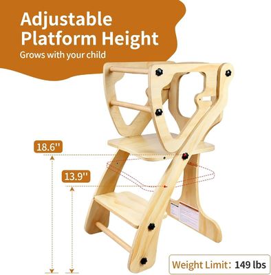 Druk Silk-screen Printing/Burned Wooden Baby Height Adjustable Kitchen Step Stool met Safety Rails