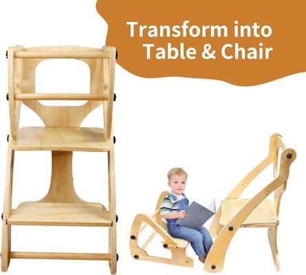 Druk Silk-screen Printing/Burned Wooden Baby Height Adjustable Kitchen Step Stool met Safety Rails