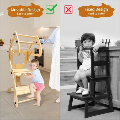 Druk Silk-screen Printing/Burned Wooden Baby Height Adjustable Kitchen Step Stool met Safety Rails