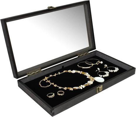 Gepaste grootte Logo Kleur Houten sieraden Display opslagdoos met deksel gemaakt van massief hout