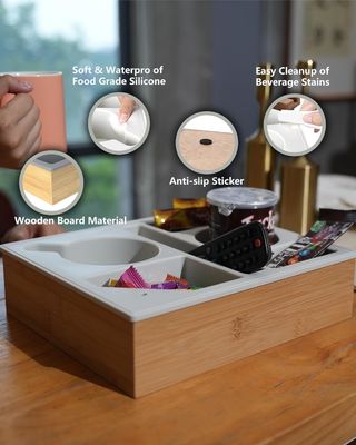 Draaibare telefoonhouder Houten siliconen bamboe bankhouder bak organisator voor bed snacks aangepast logo Acceptabel