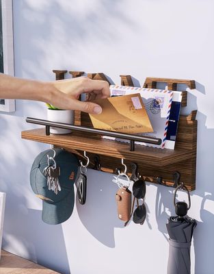 Dubbele laag houten post en sleutelhouder voor muur decoratieve ingang organisator