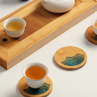 10cm Live Edge Bamboe Vierkante Hars Houten Epoxy Hout Coaster Hars Rivier Blauw Smaragd