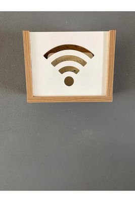Verbrandde muur gemonteerde router verbergen internetmodem opslag met houten decoratieve wifi box