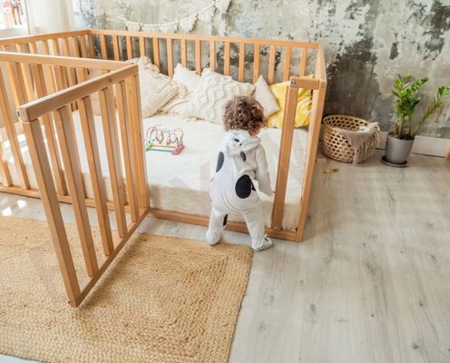 OEM Eco-vriendelijk houten bed met extra bescherming Kinderbed Kleuterspeelbed Massief houten bed
