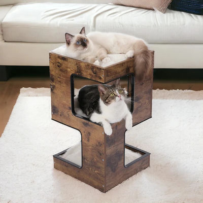 Op maat gemaakte vorm Cat Klim Scratcher speelgoedboom Moderne houten huisdieren cadeautjes voor Cat House