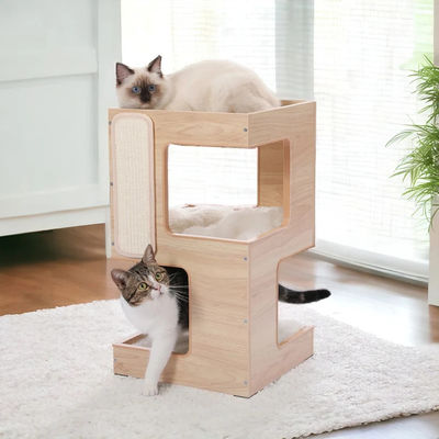 Op maat gemaakte vorm Cat Klim Scratcher speelgoedboom Moderne houten huisdieren cadeautjes voor Cat House