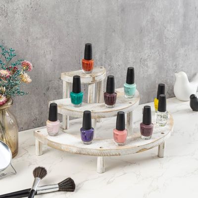 Gemaakte houten witgekalkte 3-delige set voor halfcirkel cupcake stand en display riser